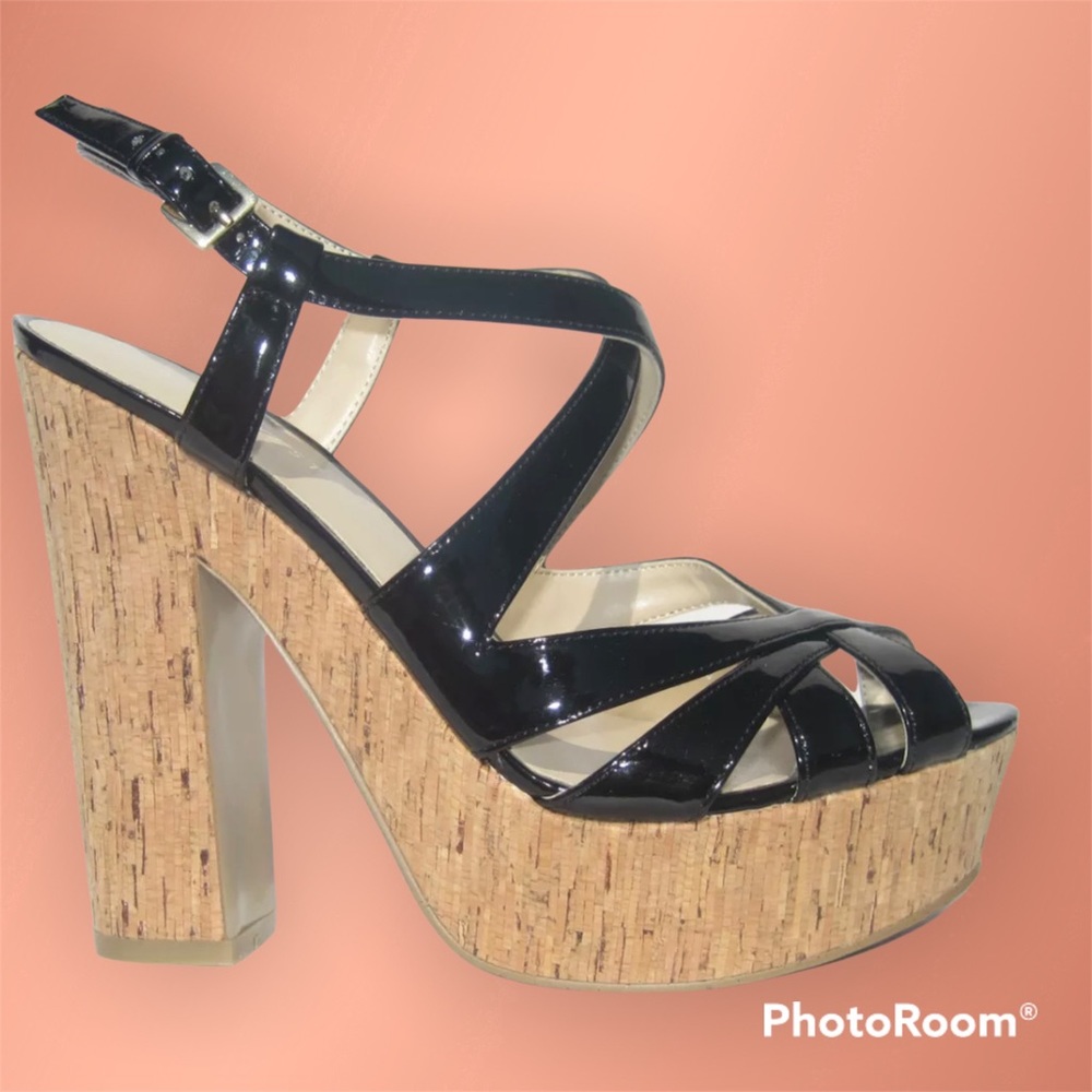 Nine West Addagirl Strappy Platform Chunky Cork Heel Sandal Size 8